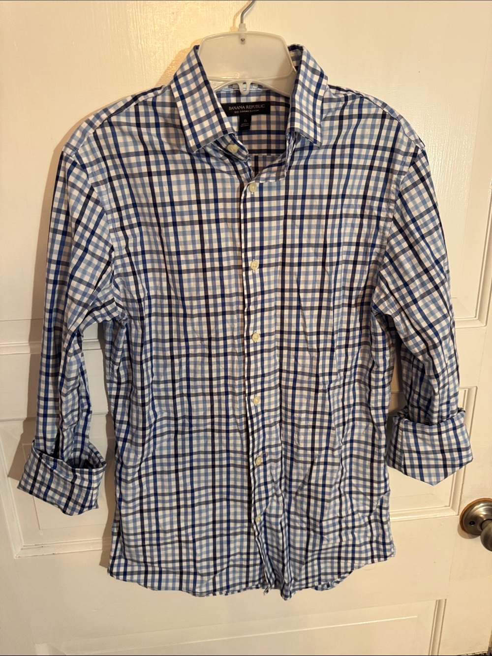 Banana Republic Men’s White and Blue Check Button-Down Shirt